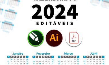 Calendários 2024 editáveis CDR - AI - PDF